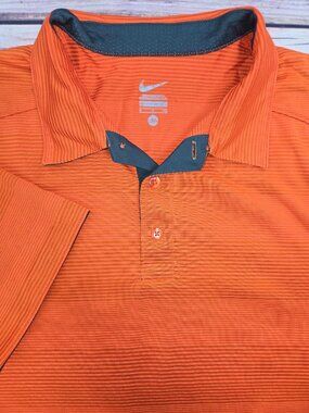 Nike Dri-Fi Men Orange Striped Athletic Fit Polo Size Large